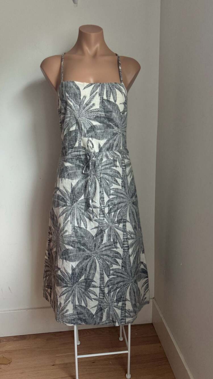 Marine Layer Lily Midi Dress Size XS Geo Palm Print Halter Open Back